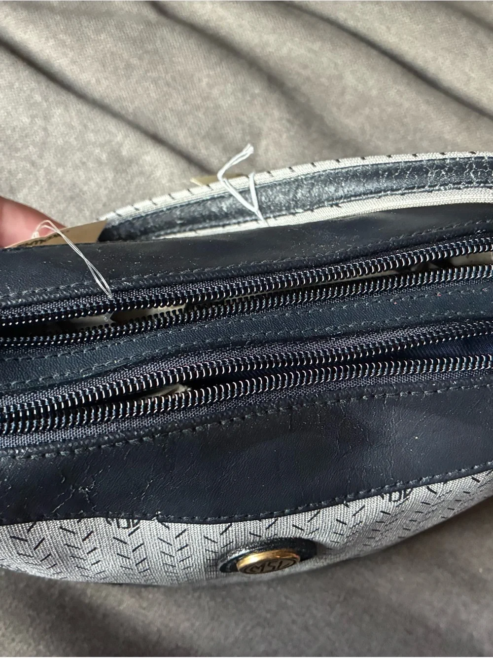 Women's Monogram Crossbody Bag in Light Gray and Navy